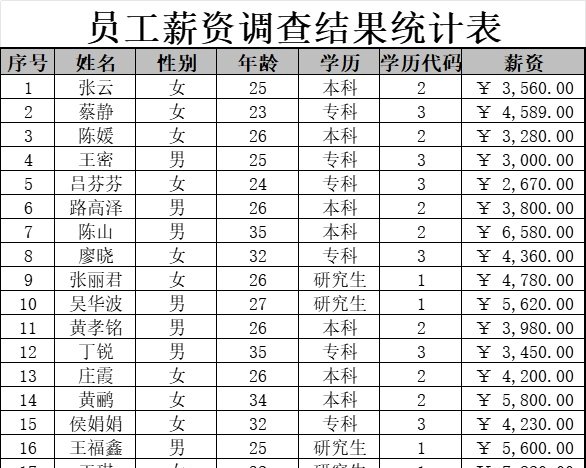 抽样调查员工薪资构成 (自动保存的)行政人事excel模板